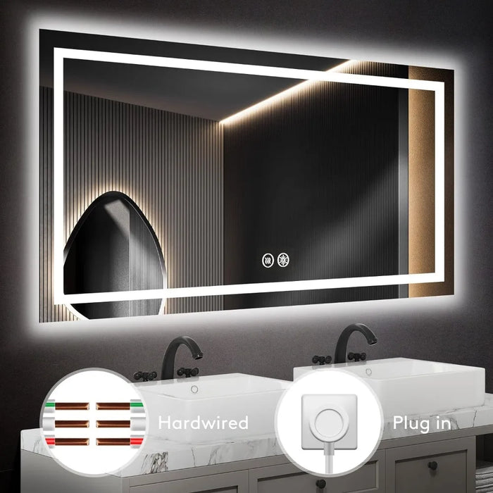 Mirror For Bathroom With Front And Backlit Lighted For Wall With Anti Fog, Stepless Dimmable, Memory Function Mirror
