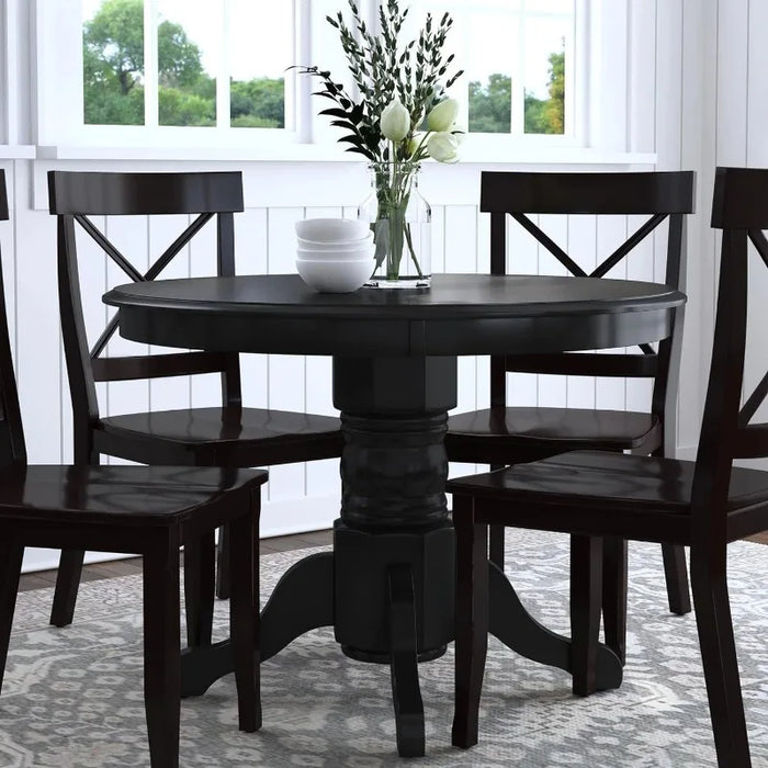 5 Piece Dining Set, W-42”, D-42” H-30”, Black/Oak