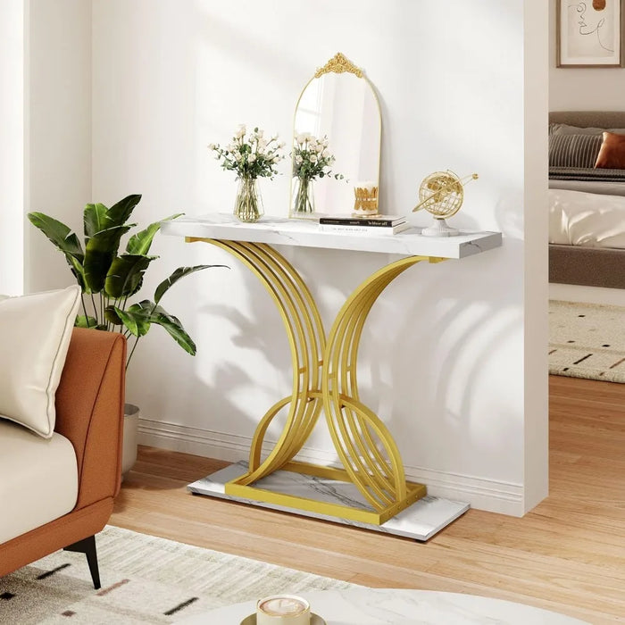 40 Inch Narrow Entryway Table Gold Console Table Hallway Faux Marble White Bedside Tables Side Living Room Sofa Furniture Home
