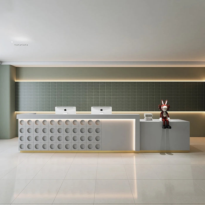 Lighting Reception Desk Console Checkout Counter Cabinet Information Barbershop Beauty Salon Theke Rezeption Reception Furniture