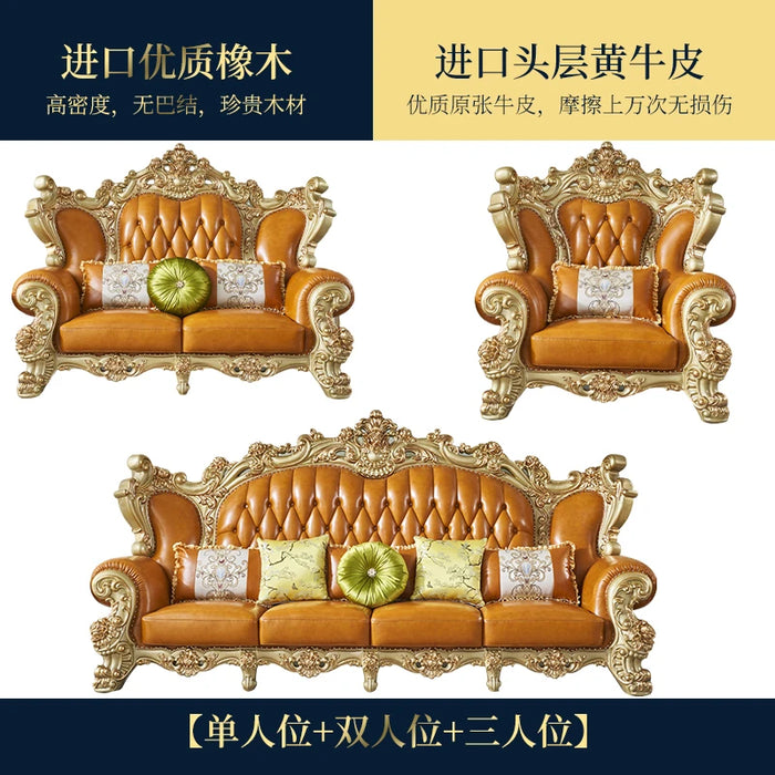 Sofa 123 Combination Living Room Large Family Villa Luxury Top Layer Cowhide Full Solid Wood