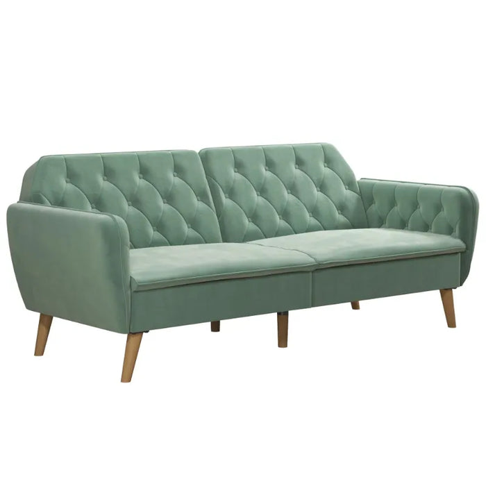 Novogratz Tallulah Memory Foam Futon and Sofa Bed, Light Green Velvet living room furniture  minimalist sofa