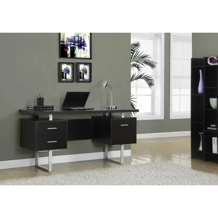 Computer Desk, Home Office, Laptop, Left, Right Set-up, Storage Drawers, 60"L, Work, Metal, Laminate, White, Grey, Contemporary,