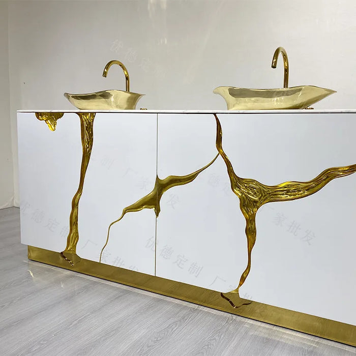 Villa large apartment light luxury style bathroom cabinet vanity sink