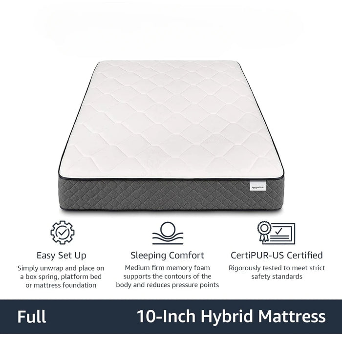 12" Queen Size Gel Memory Foam Hybrid Mattress with Medium Feel Sport Isolation Spring, White/Grey