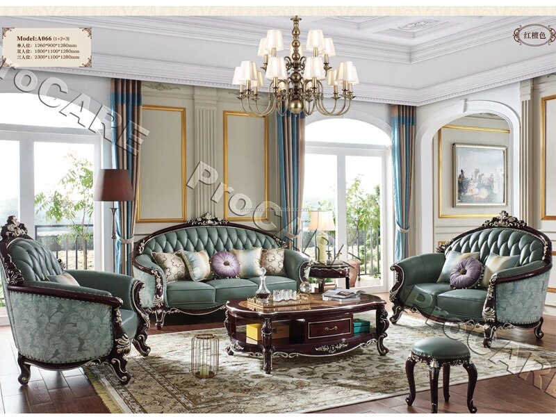 Luxury full leather fabric living room sofa set elegant 1 + 2 + 3 green sofa cover