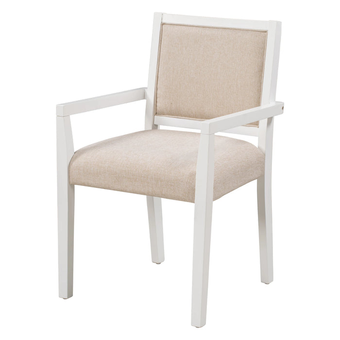 Classic Wood 5-Piece Dining Table Set with 4 Arm Upholstered Dining Chairs in Elegant Beige