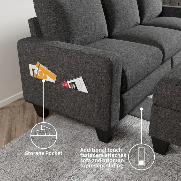 Convertible Sectional Sofa L-Shaped Couch, Couches with Reversible Chaise, 3-Seat Modern Linen Sectional Couches for Living Room