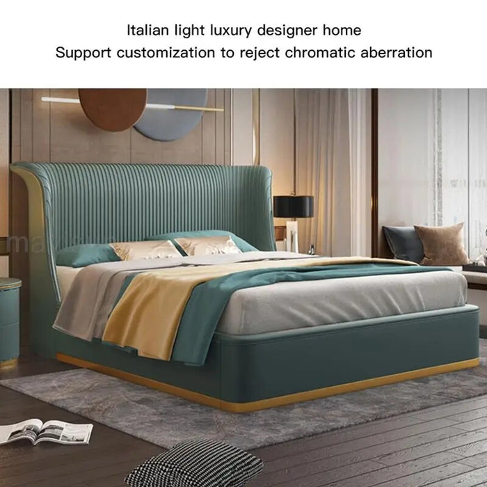 Italian Light Luxury Bedroom Frames No Chromatic Aberration Leather Solid Wood Ergonomic Design Beside Tables Double Bed