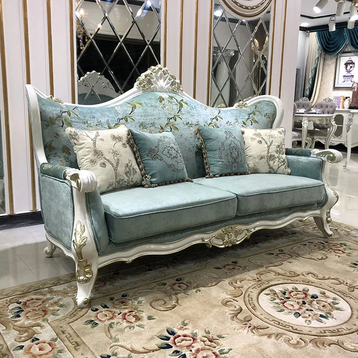 European fabric sofa combination light luxury style large and small family villa living room solid wood carving can be disassemb