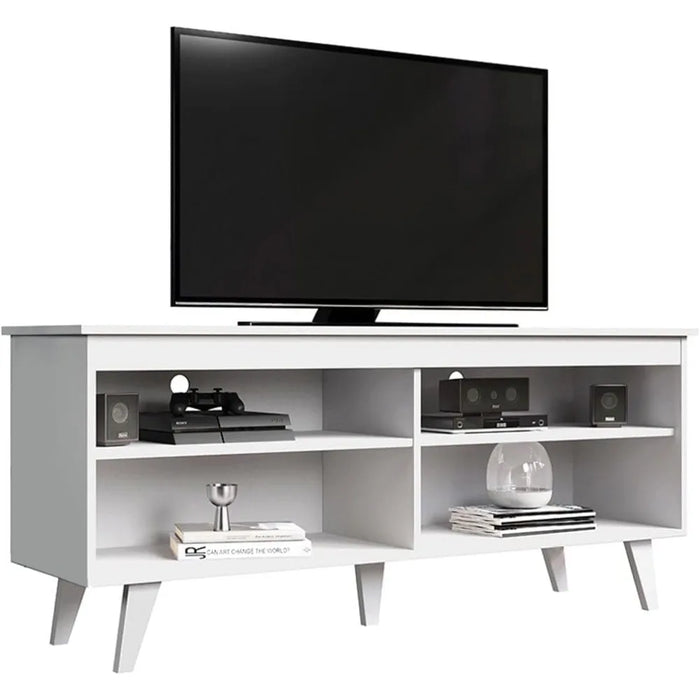 TV Stand Cabinet With 4 Shelves and Cable Management Tv Stand Living Room Furniture Wooden 23'' H X 15'' D X 53'' L – White Home