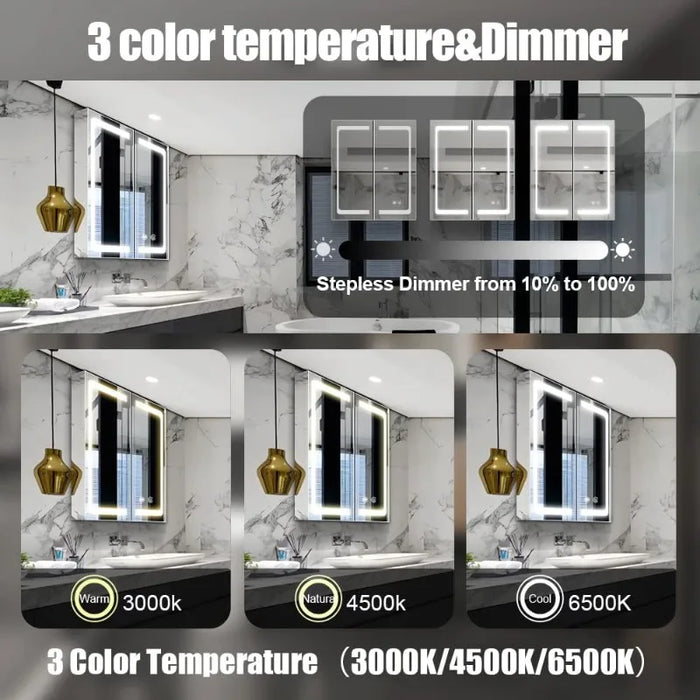 Janboe 24 Inch X 28 Inch Illuminated Led Mirror Cabinet for Bathroom Stainless Steel Wall Mounted Medicine Cabinet with Double T