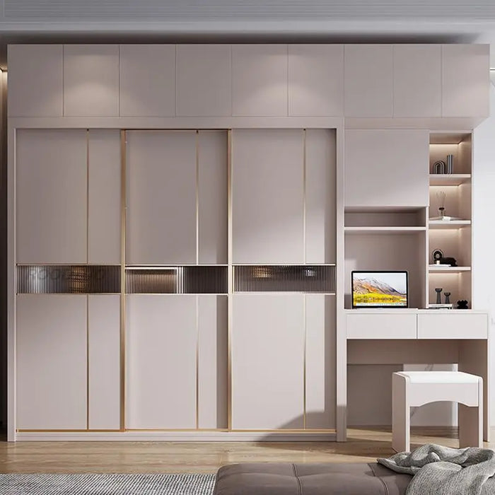 Sliding Door Wardrobe Nordic Modern Home Furniture Bedroom Desk Dresser In One Combination Light Luxury Corner Wardrobe