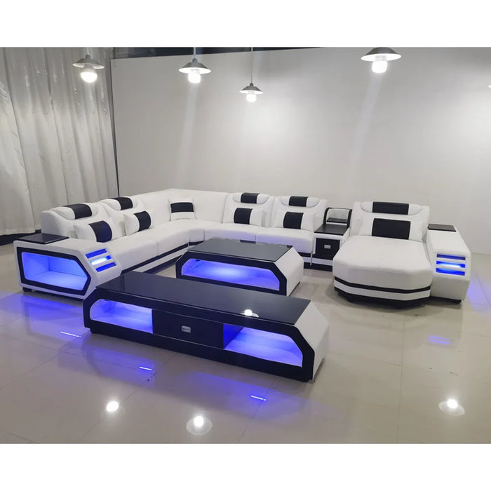 Hot Sale Modern Living Room Sofas White Italian Half Leather Couch U Shape Chesterfield Sofa