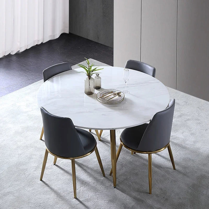 Marble round dining table and chair combination simple modern small family light luxury stainless steel 6-person dining table No