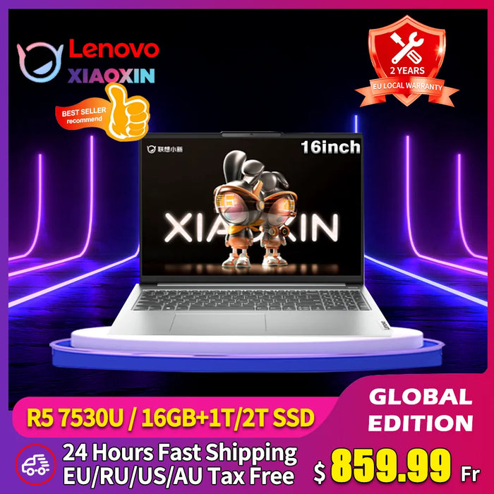 Lenovo Xiaoxin 16 Laptop AMD Ryzen 5 7530U  2023 Notebook 16-Inch 16GB RAM 512GB/1TB/2TB SSD Integrated Graphics Computer Win11