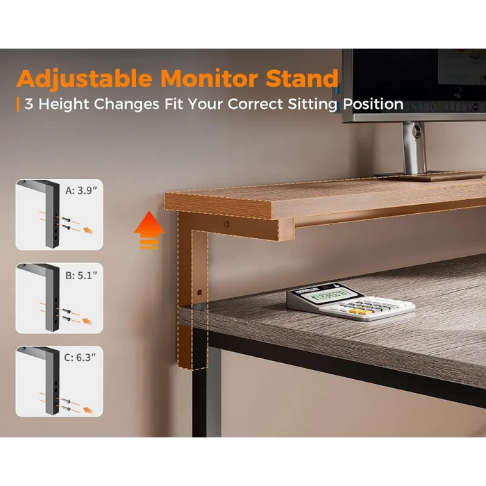 AODK L Shaped Computer Desk, 55" Office Desk with File Cabinet, Power Outlet and Adjustable Monitor Stand, Executive Home Office
