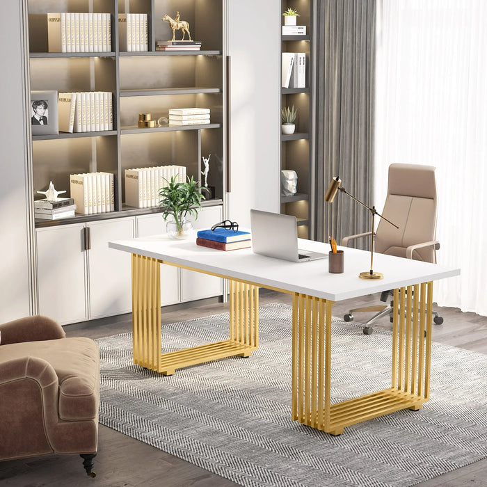 Tribesigns 70.9" Modern Office Desk,Wooden Computer Desk,Executive Desk with Gold Metal Legs, Large Workstation Home Office