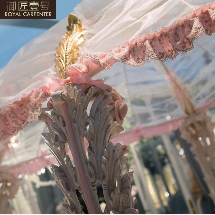 European style solid wood princess bed pink children's bed carriage French cute girl bed customization