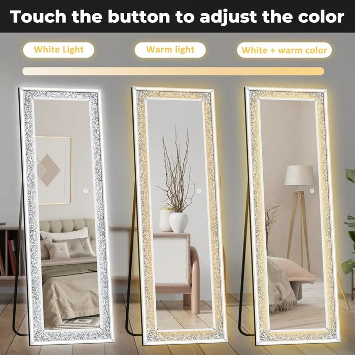 Full-body Mirror Bathroom Crystal Full Length Mirror With Lights Floor Mirrors Wall Large Vanity Shower Toilet Fixture Home