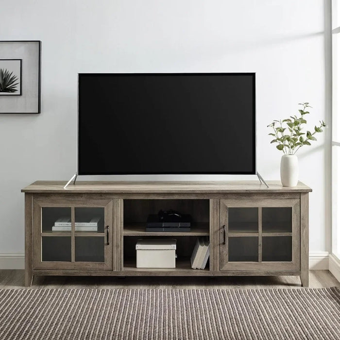 70 Inch Living Room Furniture for Tv Furniture Portsmouth Classic 2 Glass Door TV Stand for TVs Up to 80 Inches Grey Wash Table