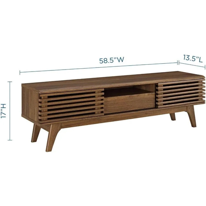 Modway Render Mid-Century Modern Low Profile 59 Inch TV Stand in Walnut Tv Cabinet Living Room Furniture