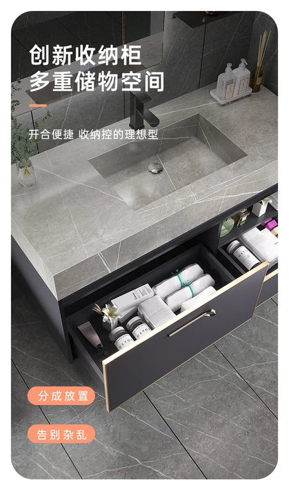 Bathroom Vanity Cabinet With Sink Combination Modern Minimalist Toilet Washbasin Light Luxury Stone Slab One Basin Smart