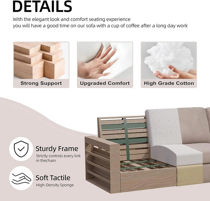 Shintenchi Convertible Sectional Sofa Couch, Modern Linen Fabric L-Shaped , 3-Seat Sofa Sectional with Reversible Chaise