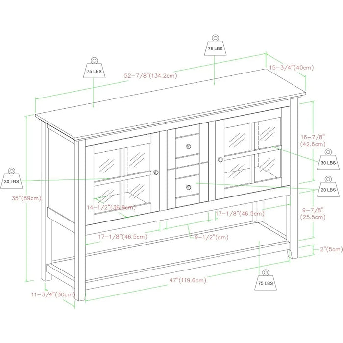 TV cabinet, classic glass door storage buffet, 52 inches, antique white, storage cabinet, TV stand