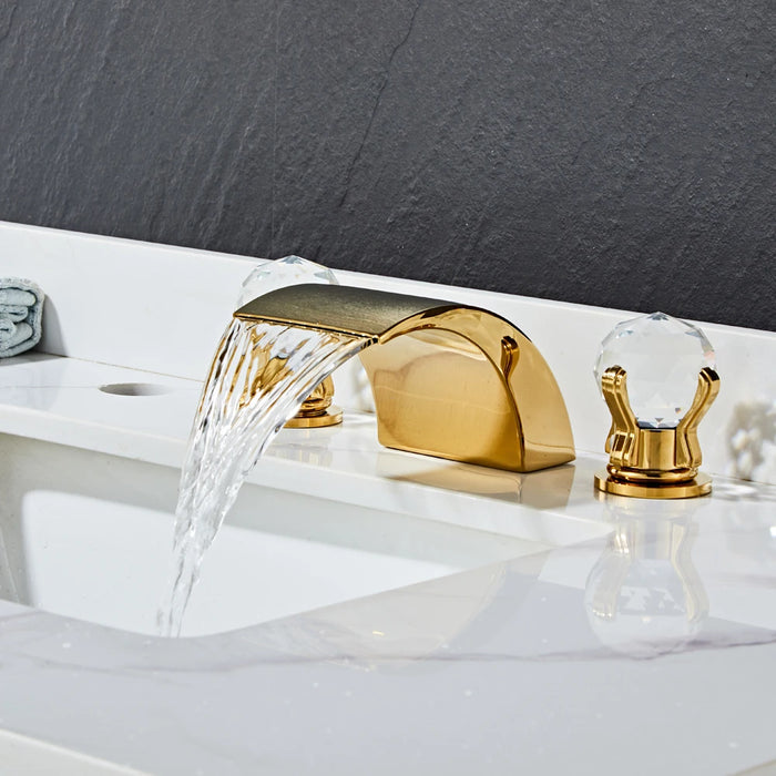 Bath Shower waterfall Faucet with Supply Hose, Widespread Brushed Nickel Bathroom Taps Dual handle Basin Sink With Pop Up Drain