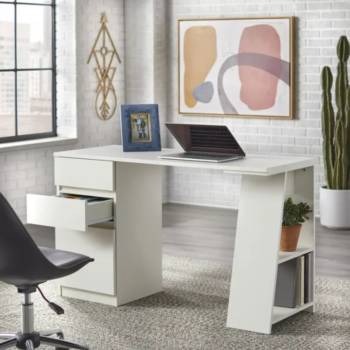 Como Writing Desk with 3 Storage Drawers, White computer desk  office desk