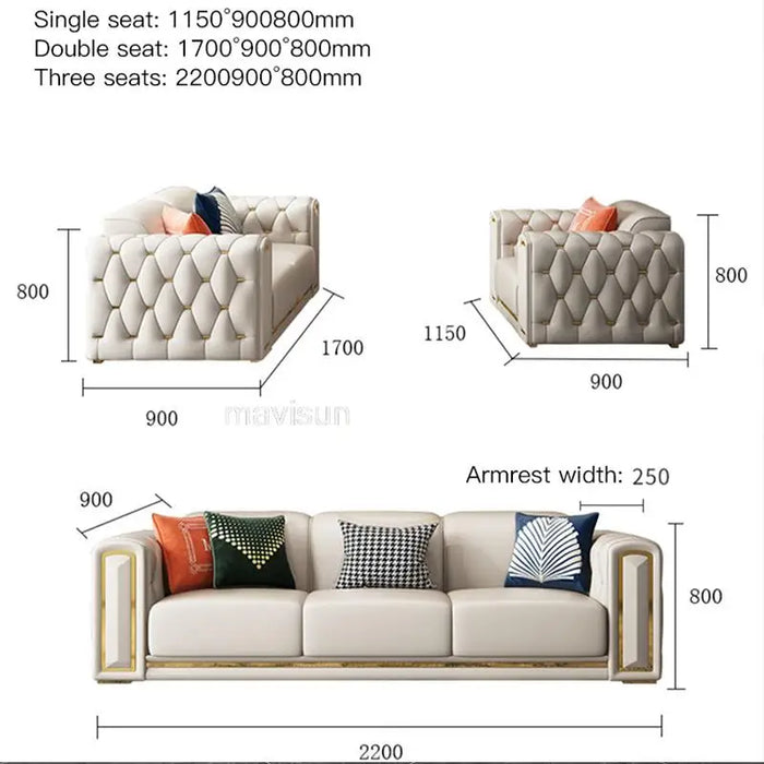 Italian Minimalist White Leather Sofa Combination Luxury Living Room Furniture Large Sofas Set Small Apartment Chaise Lounge