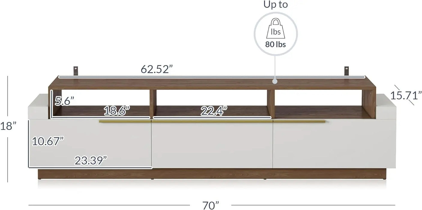 TV Stand for TV up to 70",  with Open Shelves and Drawers, Media Console Table, Storage Cabinet for Living Room, Bedroom (White)