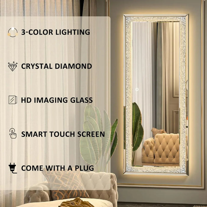 Full-body Mirror Bathroom Crystal Full Length Mirror With Lights Floor Mirrors Wall Large Vanity Shower Toilet Fixture Home