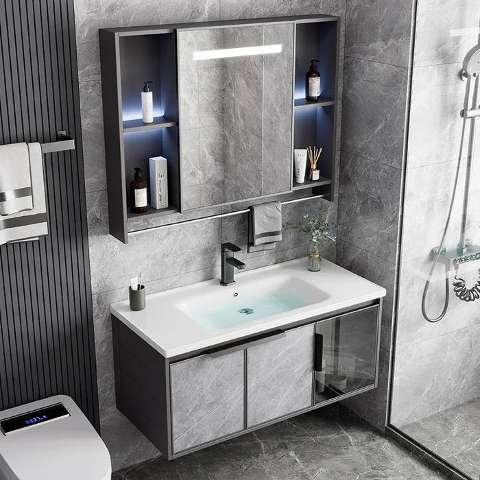 Customizable Aluminum Gold Bathroom Cabinet Set Bathroom Washbasin Ceramic One-piece Sink Decoration Furniture