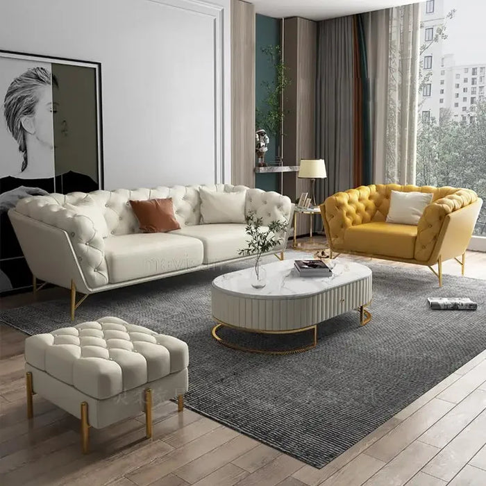Light Luxury Post-Modern Leather Sofa American Style Simple Villa Living Room Three-Seat Lounge Couch Combination Furniture