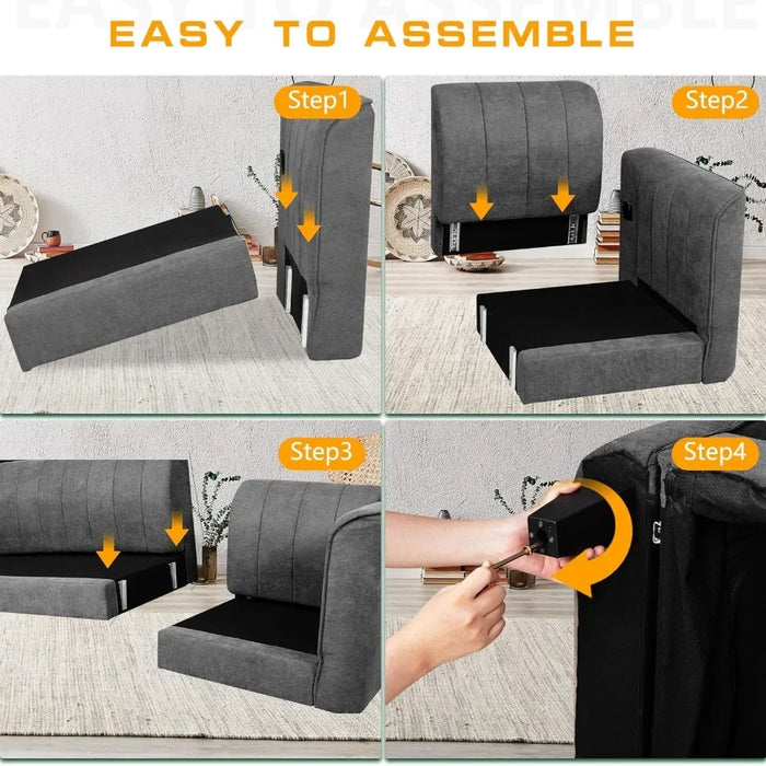3 Seat L Shaped Sofa With High Armrest Linen Fabric Small Couch Mid Century for Living Room Apartment and Office Sofas Furniture
