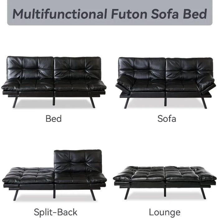 Convertible Futon Sofa Bed,Sleeper Futon Bed Couch,Memory Foam Futon Sofa,Loveseat Sofa Bed, Leather Modern Sofa