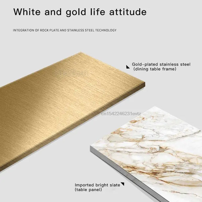 Luxury Dining Room Swan Shape Rectangular Island Table 1.8m And 6 Chairs Set Golden Coffee Kitchen Design Marble Furniture