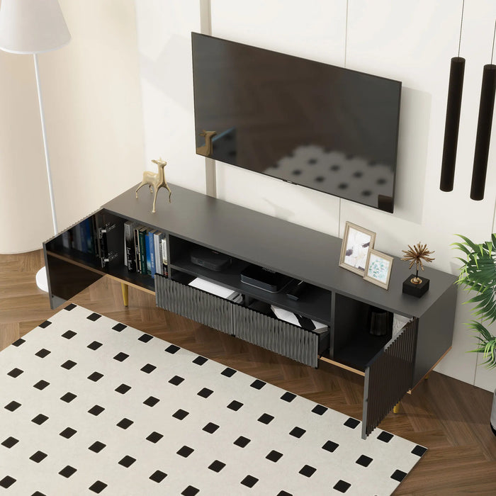 Modern TV Stand for 70+ Inch TV, Entertainment Center TV Media Console Table, with Shelf, 2 Drawers and 2 Cabinets
