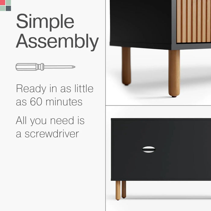 Contemporary Fluted TV Stand - Media Console - 70” Entertainment Center Console Table with Storage for Living Room
