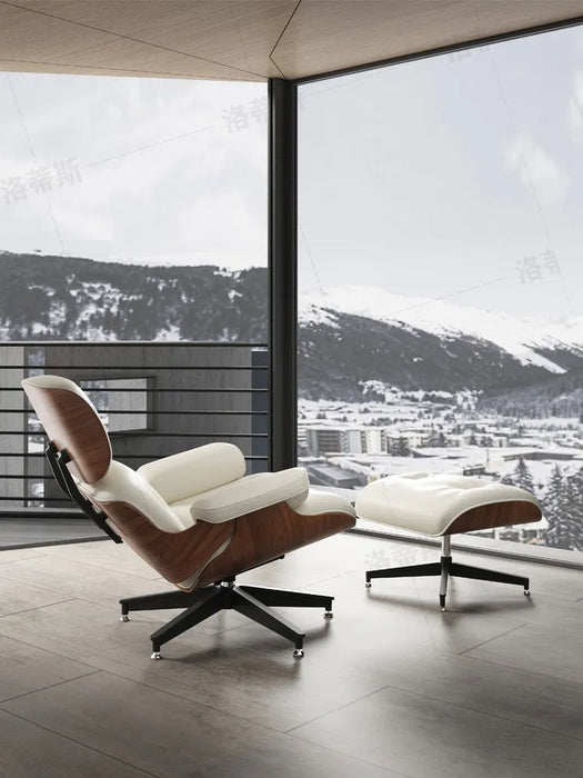 EAMES Recliner Original Chair Sofa Leather Simple Designer Lounge  Walnut Wood Aluminium Alloy Living Room Rotating Boss Chair
