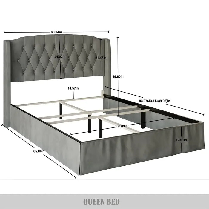 2 Piece Bedroom Set in Luxurious Velvet Wingback Panel Upholstered Bed queen size