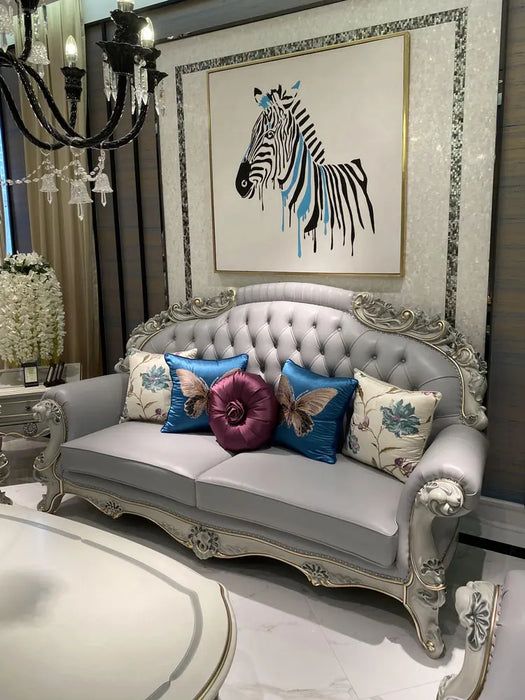 French light luxury sofa American villa living room neoclassical solid wood carved luxury simple European leather furniture