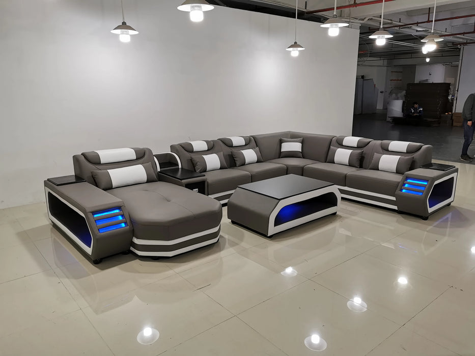 Modern Living Room Sofa Set Genuine Leather Sofas with USB Music Speaker