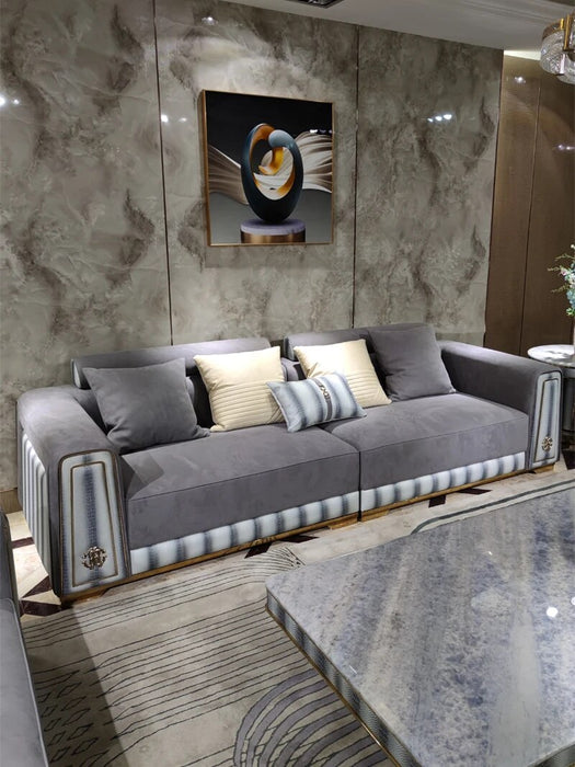 Italian light luxury matte leather sofa combination postmodern villa mansion large living room full set of furniture