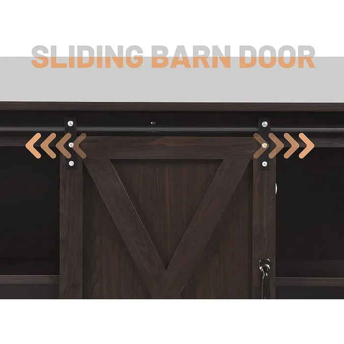 Coffee Bar Cabinet, 59" Sideboard Buffet Cabinet ，Sliding Barn Doors Black Buffet Serving Table Cupboard for Dinning Room