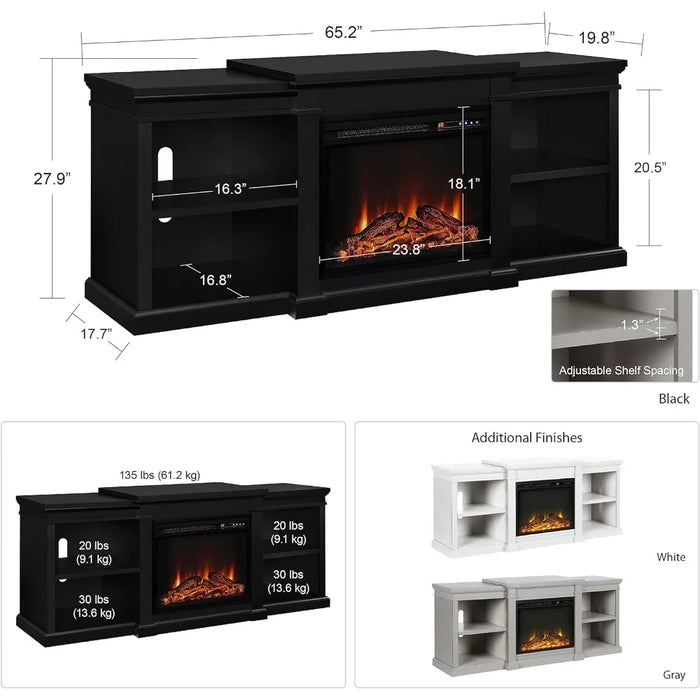 TV cabinet, electric fireplace TV bracket, suitable for TV living room storage cabinets below 70 inches - black
