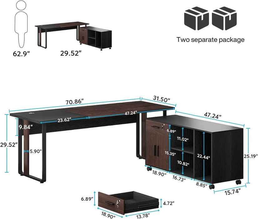 Large Executive Office Desk with Lateral File Cabinet,L Shaped Office Desk with Drawers and Storage,Home Office Furniture Sets