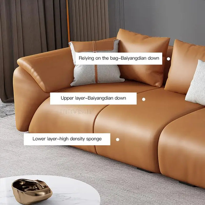 Light Luxury Leather Sofa First Modern Cowhide Nordic Small Apartment Minimalist 3 Person Chaise Divano Home Furniture
